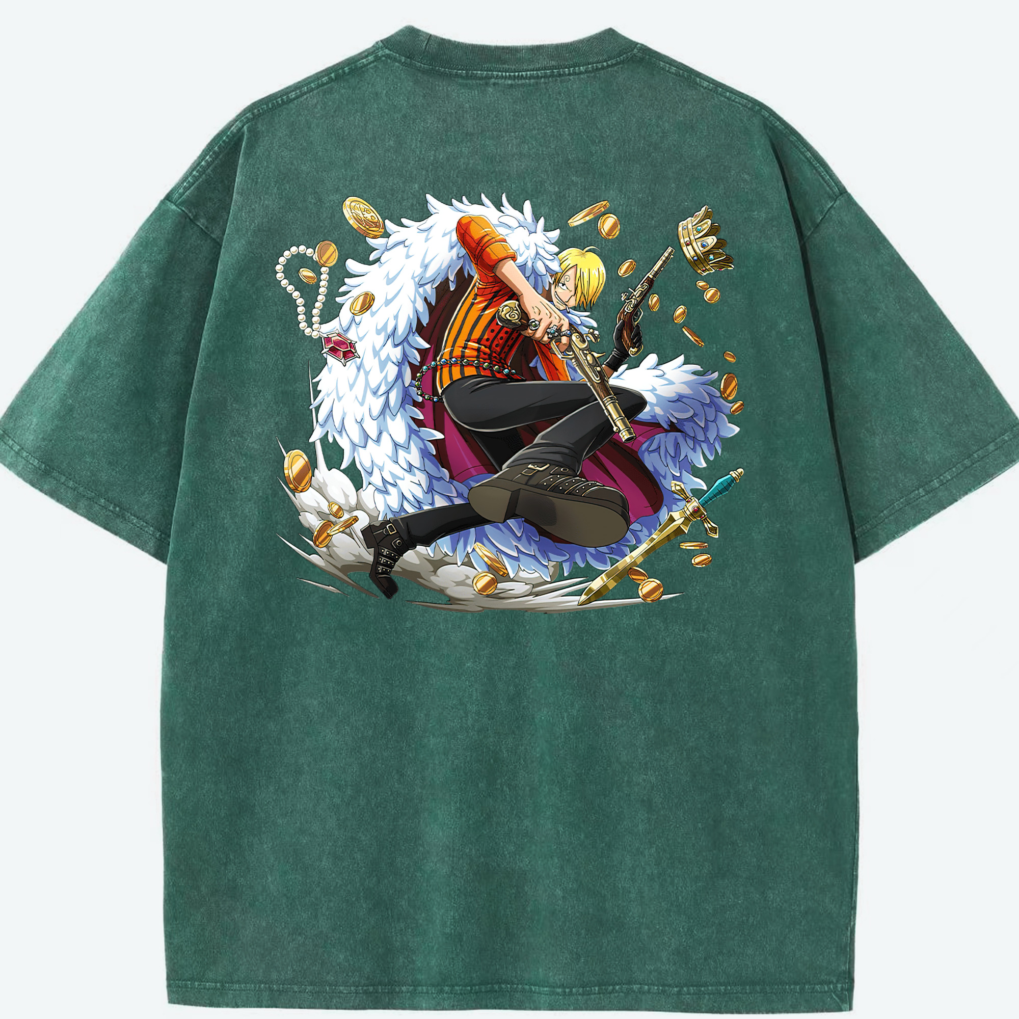 ワンピース サンジ ONE PIECE Sanji 綿100% ヴィンテージ風 半袖Tシャツ（背面プリント）